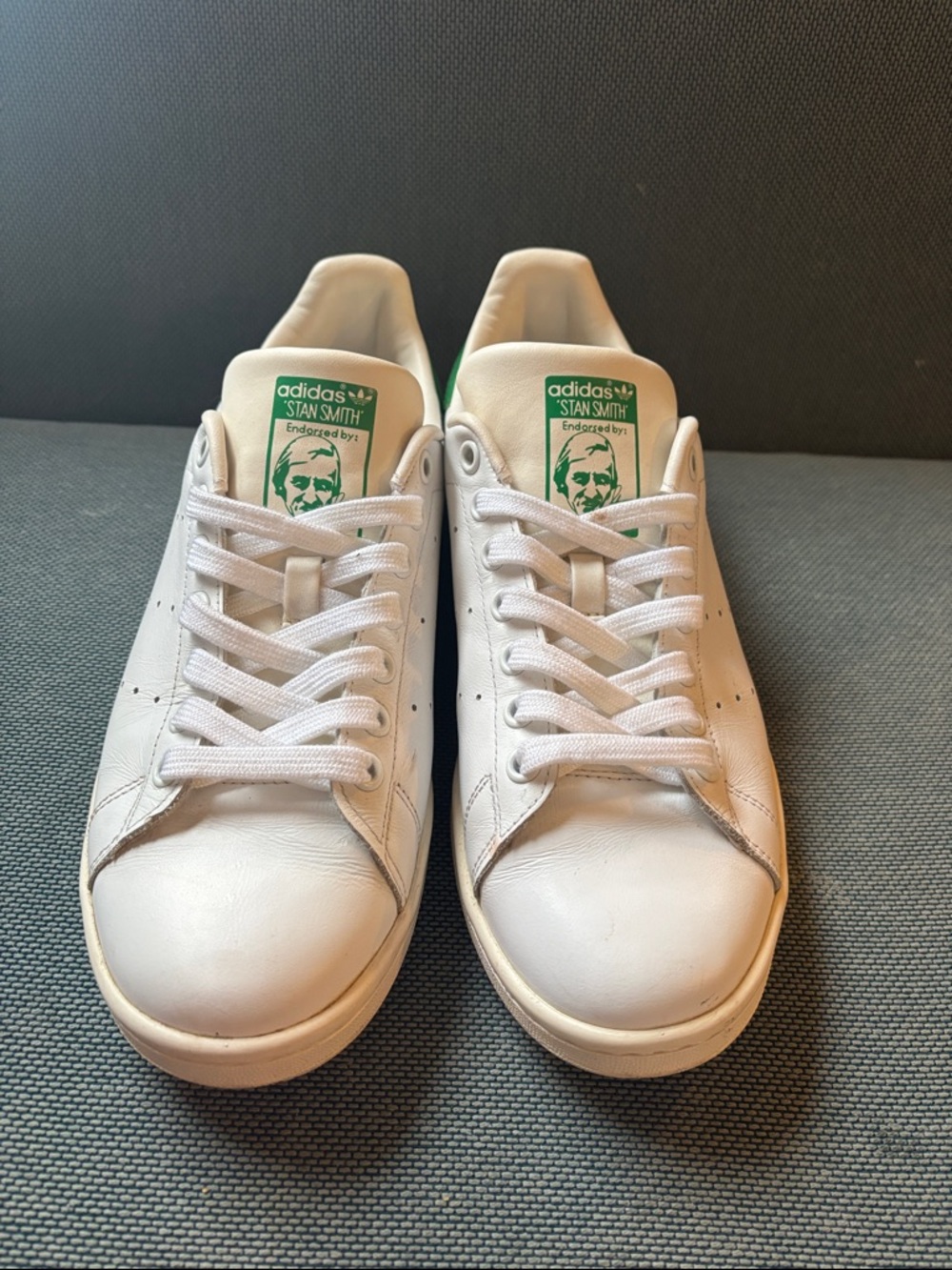 adidas White Leather Sneakers with Green Logo Tab